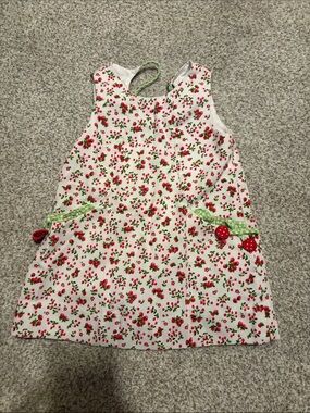 Florence Eiseman Cherry Print Sleeveless Dress - White, Red & Green